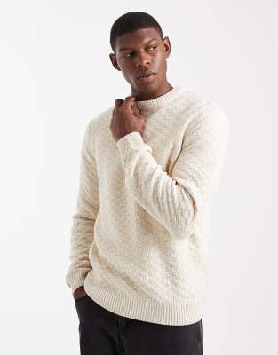 Threadbare crew neck textured knitted jumper in cream-Neutral
