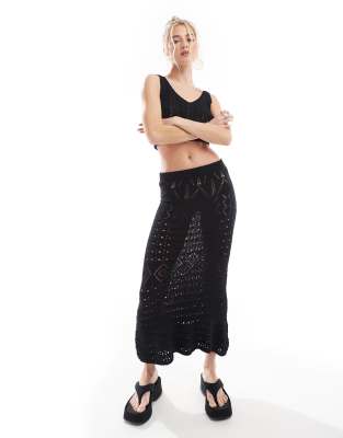 Threadbare Threadbare crochet crop top & maxi skirt set in black