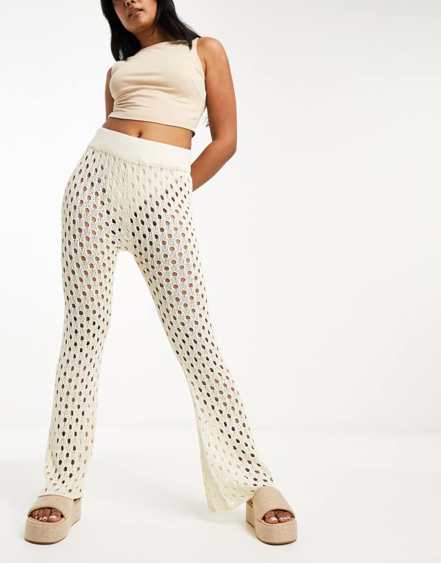 Threadbare - crochet wide leg trousers co-ord in cream