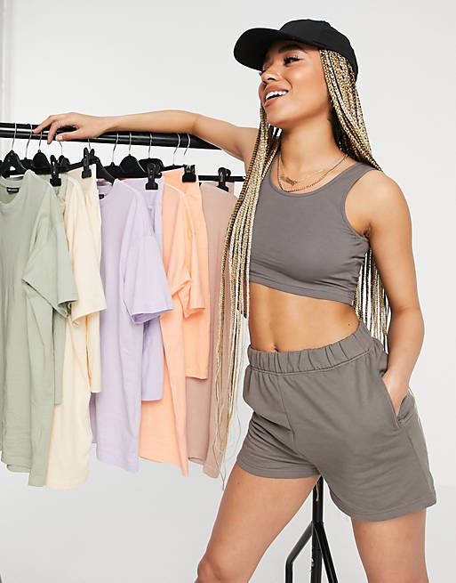 Threadbare crop top and jogger shorts set in charcoal