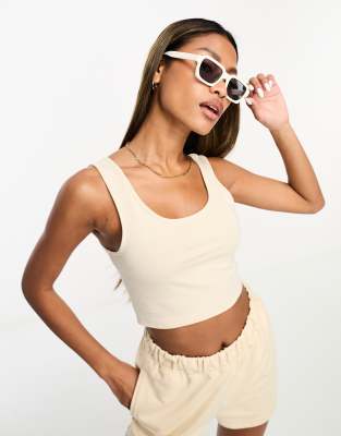 crop top and sweat shorts set in sand-Neutral