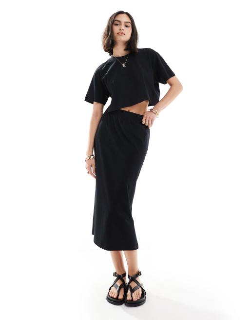 Threadbare - Crop top e gonna midi in jersey nero