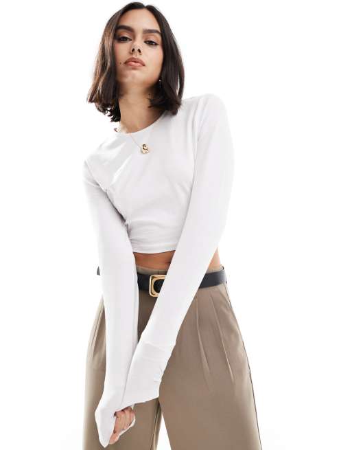 Threadbare - Cropped baby-T-shirt met lange mouwen in wit