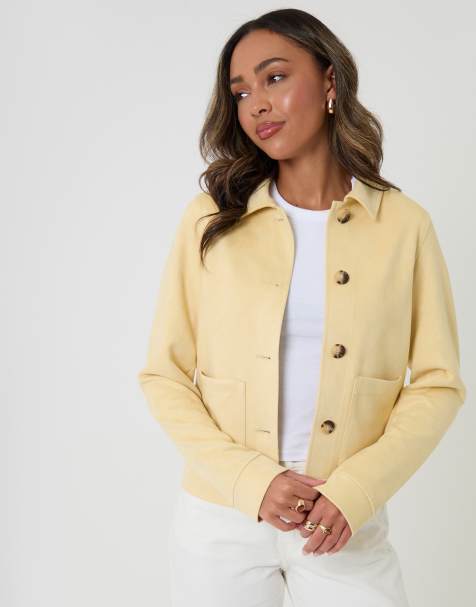 Threadbare Cropped button up suedette shacket in lemon - view 1