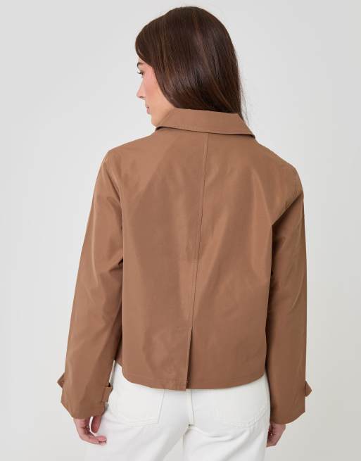 Threadbare Cropped collared trench coat in chocolate, 2 of 4