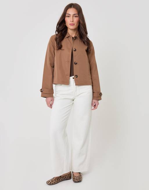 Threadbare Cropped collared trench coat in chocolate, 4 of 4