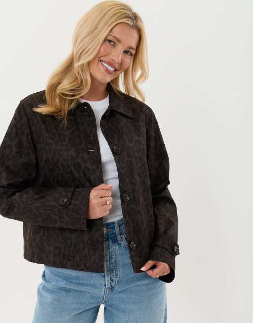 Threadbare Cropped collared trench coat in leopard, 2 of 5