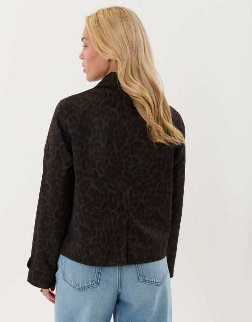Threadbare Cropped collared trench coat in leopard, 3 of 5