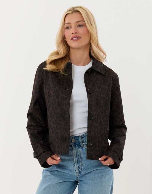 Threadbare Cropped collared trench coat in leopard, 4 of 5