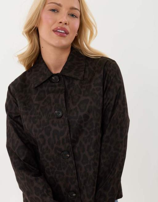 Threadbare Cropped collared trench coat in leopard, 5 of 5