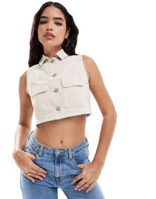 Threadbare - Cropped denimvest i beige - view 1