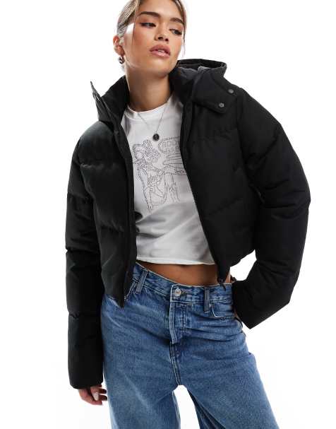 Threadbare cropped puffer jacket in black - view 1