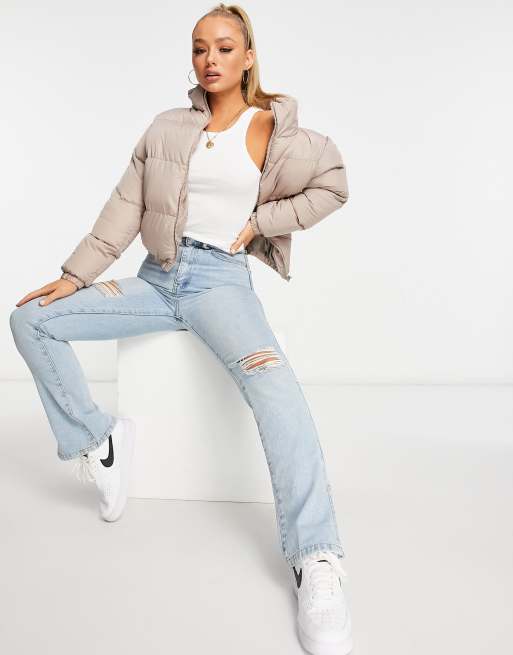 Threadbare cropped puffer jacket in dusty lilac