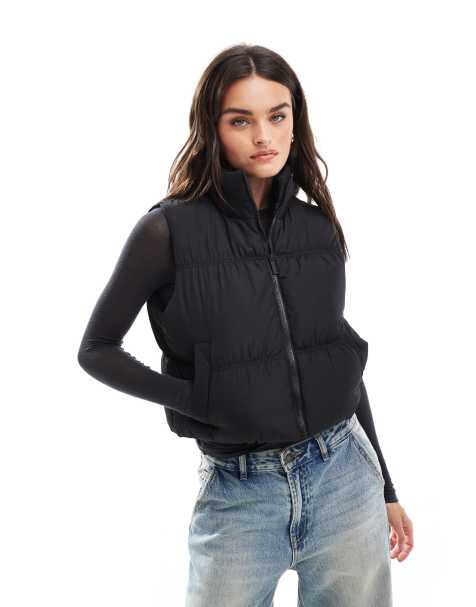 Threadbare cropped puffer vest in black - view 1