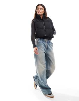 Threadbare Cropped Puffer Vest In Black