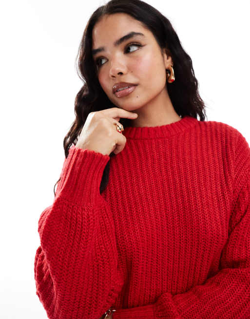 Threadbare - Cropped trøje med rund hals i rød