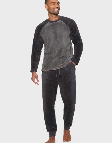 Threadbare 'cube' borg loungewear set in charcoal - view 1