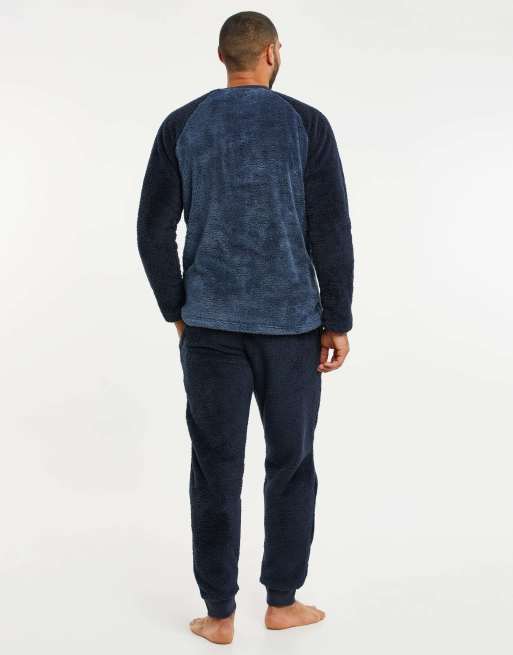 Threadbare 'cube' borg loungewear set in navy, 2 of 5