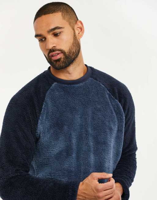 Threadbare 'cube' borg loungewear set in navy, 3 of 5