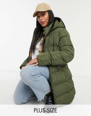 Threadbare Curve addison longline padded jacket with tie waist-Green