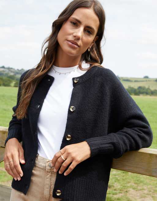 Threadbare Curve button up knitted cardigan in black