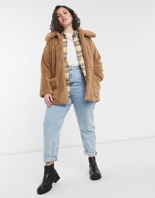 Tan borg teddy zip pocket online coat