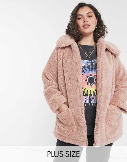 Plus size pink teddy coat sale