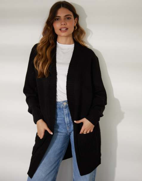 Threadbare Curve longline knitted open cardigan in black - view 1