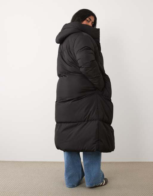 Threadbare Curve manteau long rembourré à capuche et poches avant noir, 4 de 4