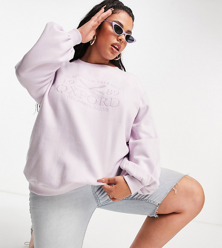 Threadbare Curve oversized sweat with embroidery in lavender fog-Purple