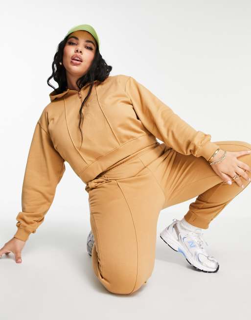 Threadbare Curve panelled hoodie co-ord in macaroon, 4 of 4