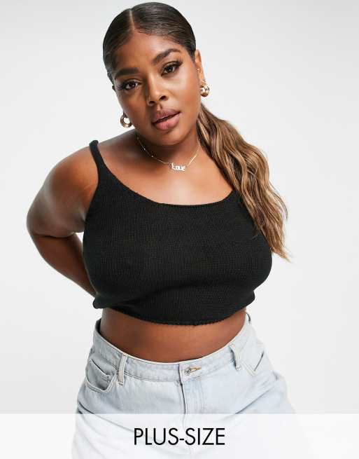 Threadbare Curve Scarlett knit crop top in black