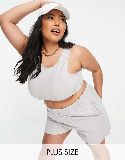 Threadbare - Curve - Set van crop top en joggingshort in gemêleerd grijs