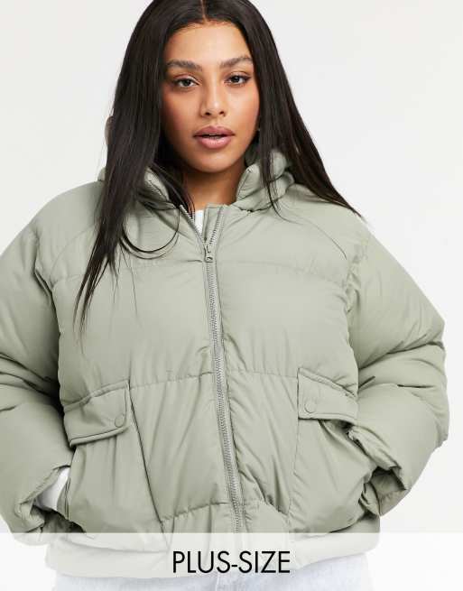 Threadbare tulip hooded puffer coat in sage green new arrivals