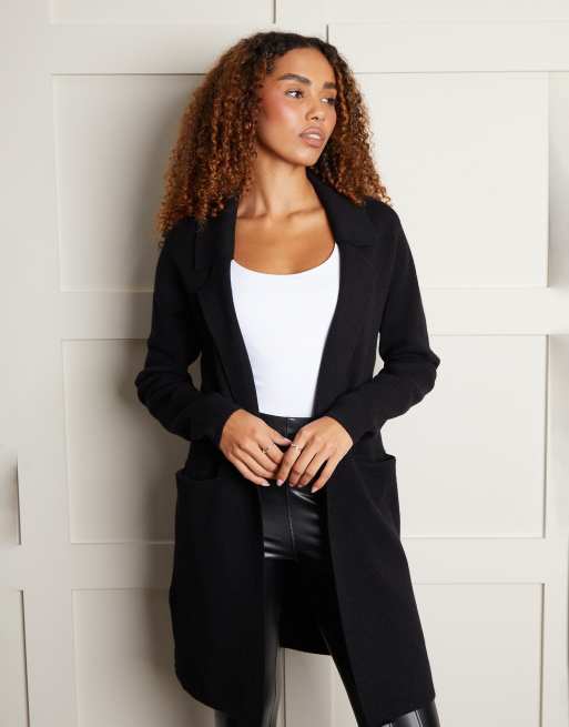 Threadbare Curve 'vivien' tailored knitted coatigan in black