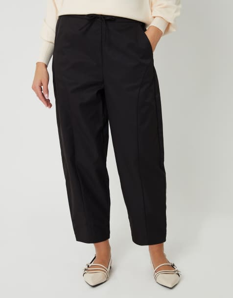 Threadbare Curved seam barrel leg trousers in black
