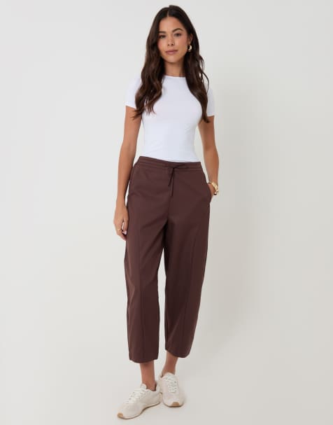 Threadbare Curved seam barrel leg trousers in chocolate - view 1