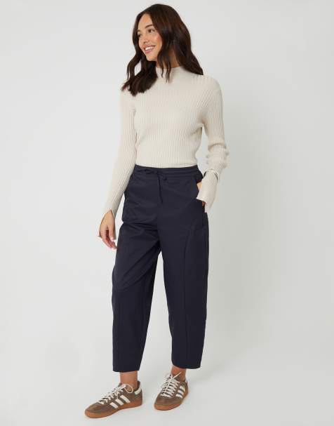 Threadbare Curved seam barrel leg trousers in navy - view 1