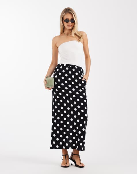 Threadbare – Czarna dżersejowa spódnica maxi w białe groszki - view 1