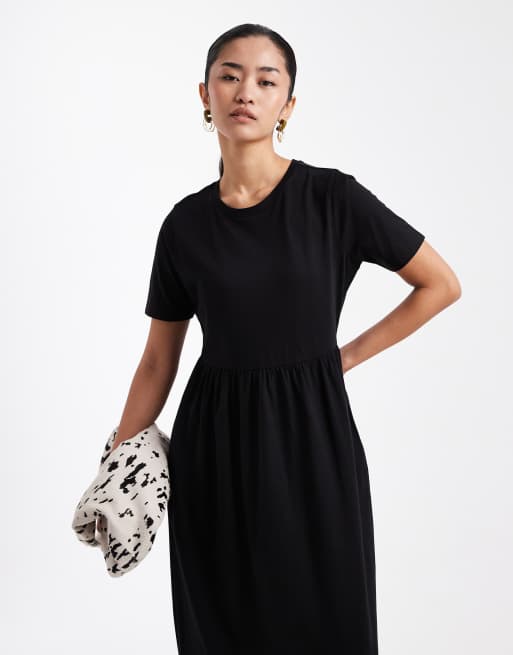 Threadbare – Czarna dżersejowa sukienka maxi z krótkimi rękawami, 2 z 4