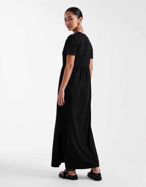 Threadbare – Czarna dżersejowa sukienka maxi z krótkimi rękawami, 4 z 4