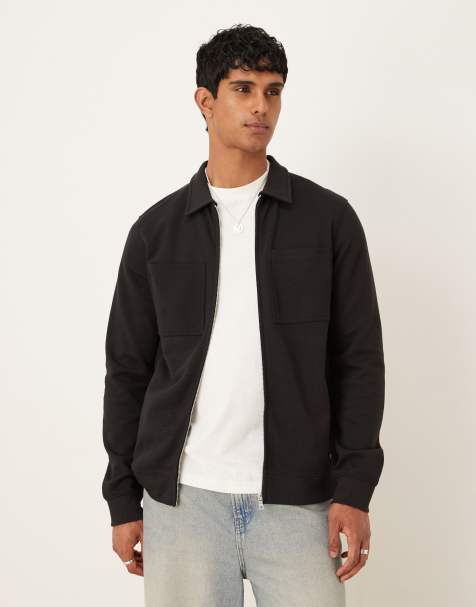 Threadbare cotton mix long sleeve overshirt in black