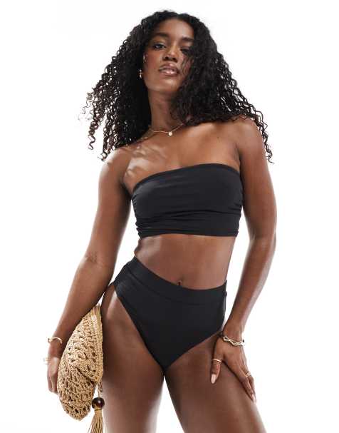 Threadbare bandeau bikini set with high waist bottoms in black