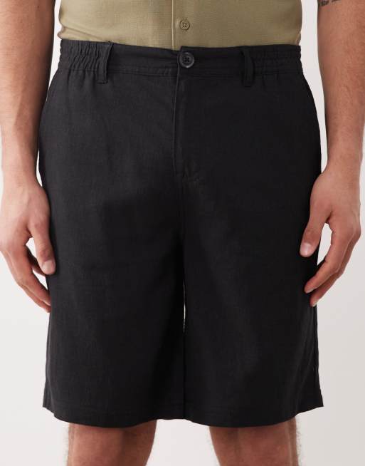 Threadbare – Czarne szorty do kolan z domieszką lnu, 4 z 5