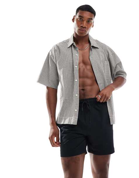 Threadbare swim shorts in black seersucker