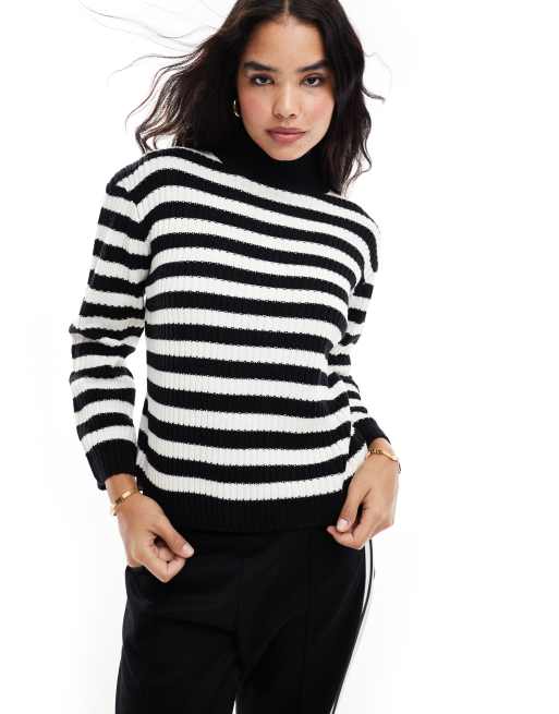 Threadbare – Czarno-biały sweter oversize z golfem w paski