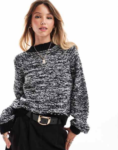 Threadbare – Czarno-biały sweter z golfem z dzianiny boucle - view 1