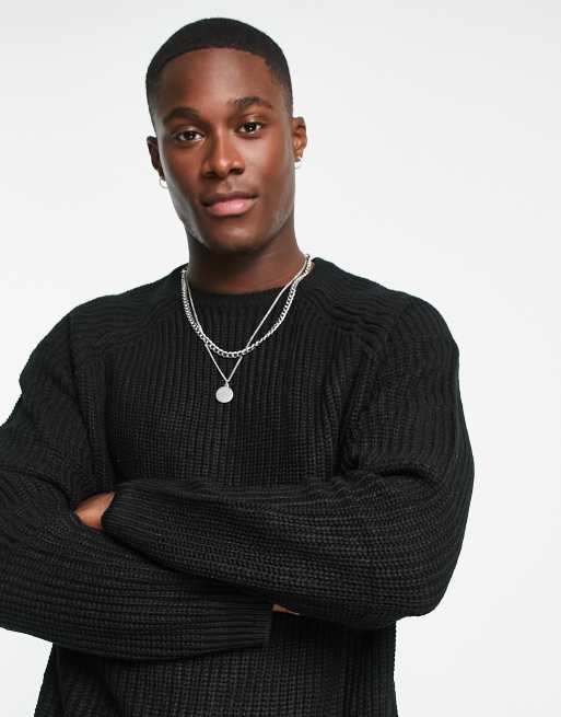 Threadbare – Czarny gruby sweter oversize o splocie patentowym