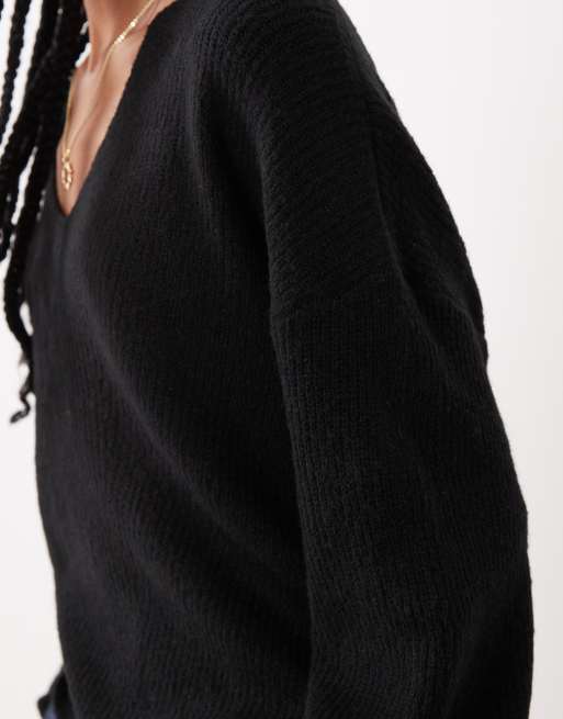 Threadbare – Czarny sweter z dekoltem w szpic, 3 z 4