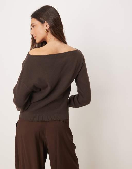 Threadbare – Czekoladowa luźna bluza z odkrytymi ramionami, 4 z 4